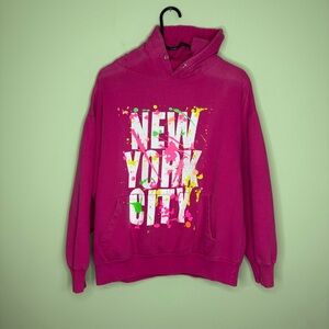 Authentic Life Pink New York City paint splatter woman’s size XL Hoodie y2k